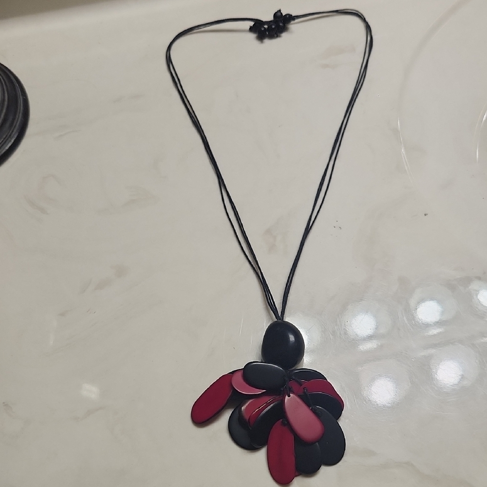 Tagua Nut Elegant Black and Red Pendant Necklace